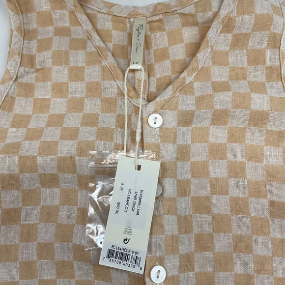 NWT Rylee Cru Bridgette Jumpsuit Shell beige linen plaid Check 8-9Y - Picture 5 of 5